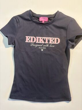 Edikted Charcoal Grey/ Blue Tee with Pink Logo